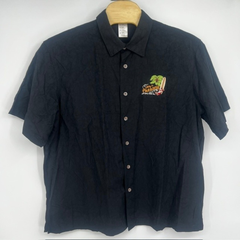 Disney Parks Men's Mickey in Paradise Black Jacquard Embroidered Camp Shirt XXL